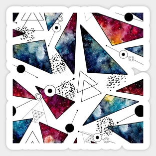 Watercolor Colorful Nebula, Triangles, Lines and Black Dots Sticker